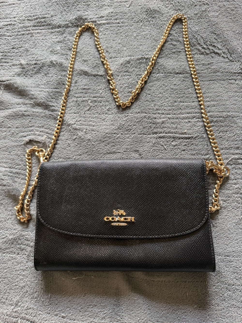 Coach Black Saffiano Crossbody with Gold Chain Strap